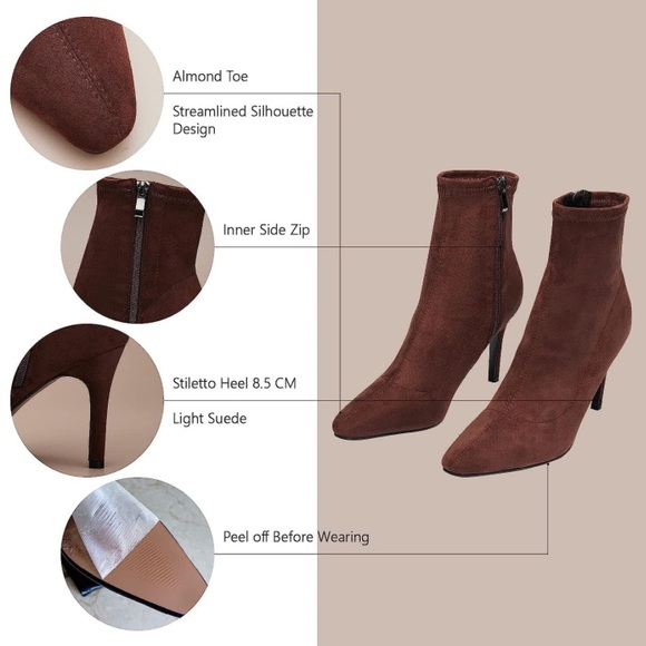 NEW! C.Paravano Ankle High Heel Booties Boots with Pointed Toe, Anita Brown - Picture 7 of 9